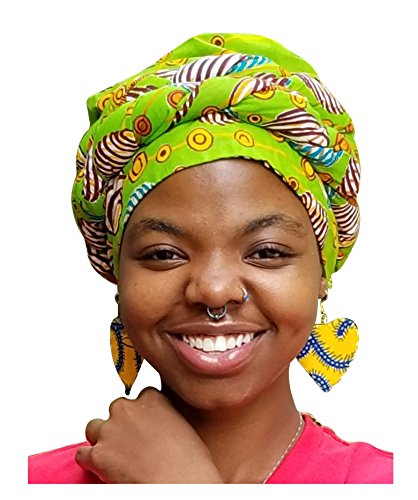 Bright-green African Print Ankara Modu Hat Pre-tied Head Wrap