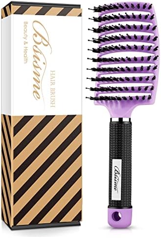 Hair Brush, Boar Bristle Hair Brushes for Women Men kids, Curved Vented Styling Hairbrush Faster Blow Drying, Paddle Detangler Brush for Wet Dry Curly Thick Hair Smoothing Massaging Detangling(Purple)