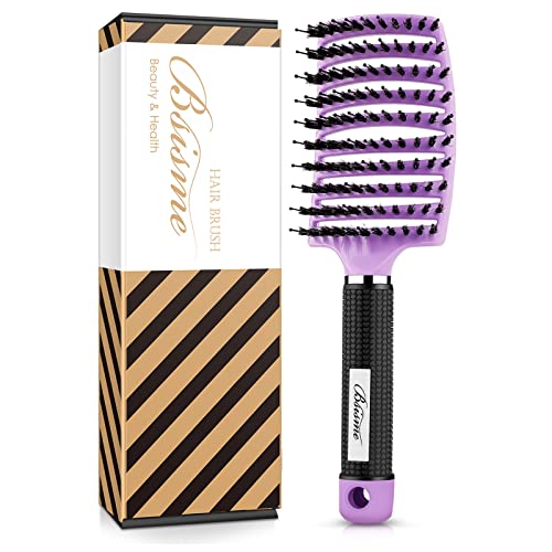 Hair Brush, Boar Bristle Hair Brushes For Women Men Kids, Curved Vented Styling Hairbrush Faster Blow Drying, Paddle Detangler Brush For Wet Dry Curly Thick Hair Smoothing Massaging Detangling(Purple) #TOP3