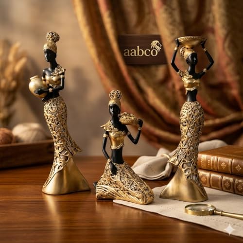 Image of Vibrant Beautiful Finish Uniquely Hand Crafted Home Decor African Tribal Women Art Piece (African Lady Working Set of 3)