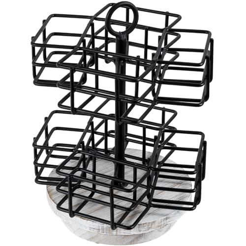 MyGift 8 Compartment Tea Bag Organizer Carousel, Black Metal Wire Packet Holder and 360 Degree Spinning White Washed Solid Wood Base, Coffee Station Storage Caddy by MyGift - Image 6