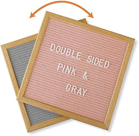 Felt Letter Board Pink and Gray Double Sided with Stand and 600 Letters. 10x10 American Oak Wood Changeable Message Board. Pregnancy Baby Announcement Sign.