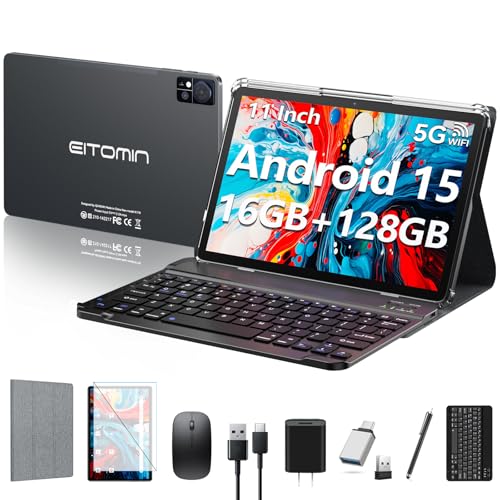 Android 15 Tablet 2026 Latest 11 inch Tablet with Keyboard,128GB ROM 16GB RAM 2TB Expand,8000mAh,Octa-Core Tablets with 5G/2.4G WiFi,Incell Big Screen,13MP+8MP Camera,Bluetooth5.0,GPS,GMS,Gery