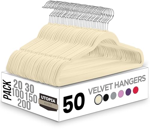 Utopia Home Velvet Hangers 50 Pack - Non-Slip Suit Hangers with 360 Degree Rotatable Hook - for Pants, Coats, Shirts & More (Ivory)
