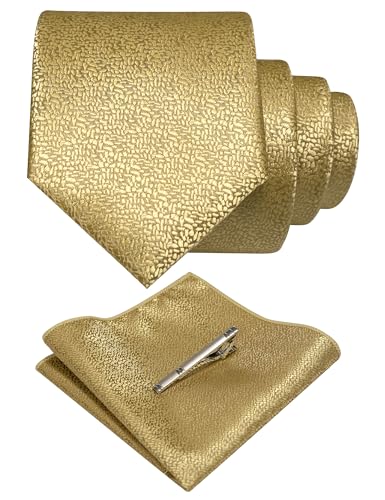 Image of RBOCOTT Mens Woven Tie and Pocket Square with Tie Bar Sets Solid Necktie