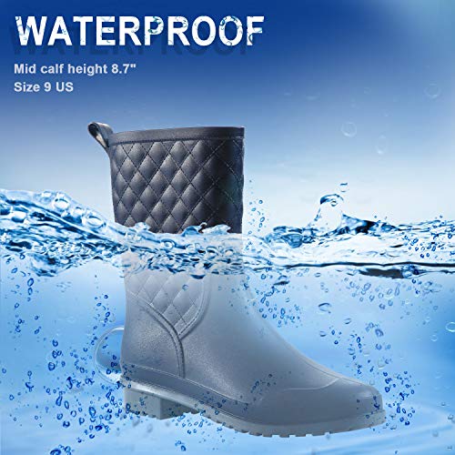 Petrass Women Rain Boots Black Waterproof Mid Calf Lightweight Cute Booties Fashion Out Work Comfortable Garden Shoes, Navy 5 #TOP2
