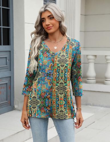 Image of Zeagoo 3 /4 Length Sleeve Womens Tops Casual V Neck Shirts Soft Basic Tees Business Work Blouses