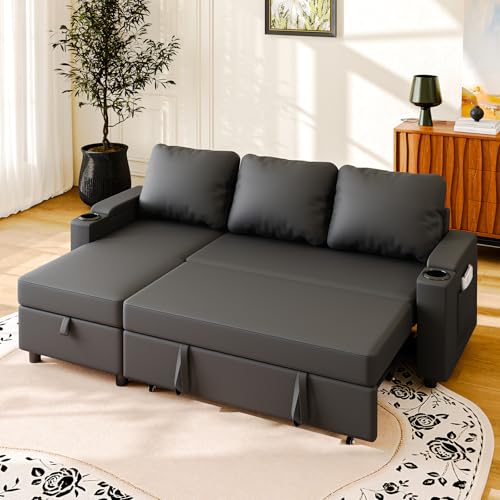 JUMMICO Canapé d'angle Convertible 3 Places, canapé lit avec Rangement intégré et accoudoirs multifonctionnels, idéal pour Salon, Bureau et Petit...