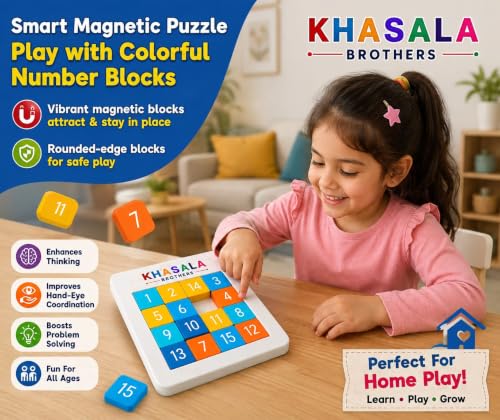 Image of Khasala Brothers Magnetic Number Puzzle 1 to 15 for Kids, Educational Brain Game Learning Toy Board for Boys & Girls Age 3+ (Number Brain Puzzle Set)