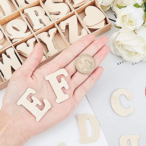 ANCLLO 112-teiliges Holzbuchstaben-Set A-Z und Herz mit Aufbewahrungsschale - Natürliche Holzalphabet-Bastelbuchstaben für Kunst, Handwerk, Hochzeitsdekoration