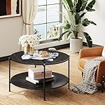 WLIVE Round Coffee Table for Living Room, 32.6" Small Coffee Table with Open Storage Shelf, 2-Tier Industrial Circle Wood Center Table for Bedroom, Home Office, Charcoal Black - Image 4