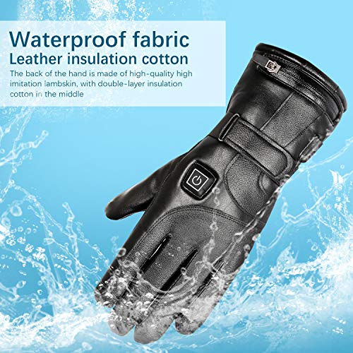 7.4V 4000mAh Heated Gloves for Motorcycle Rechargeable Electric Leather Gloves Battery Heating Thermal Gloves Anti Slip Touch Screen Temperature Control for Winter Outdoor Sports