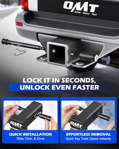 Image of Orion Motor Tech 2 Pack Locking Hitch Pin, Fits 2 inch 2.5 inch 3 inch Receiver with 5 /8 inch Diameter Hitch Lock, Anti-Theft Steel Hitch Pin Lock with Key for Class V IV III, Anti-Rattle Trailer Hitch Pin