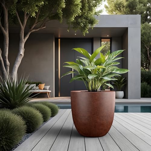 Image of Kante Large Round Bowl Rusty Concrete Planter 18 inch Dia, Outdoor