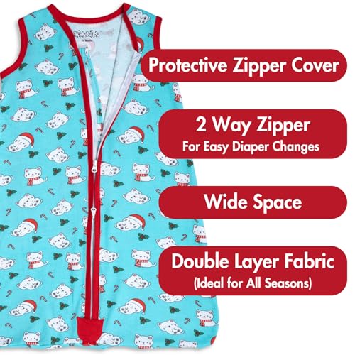Image of TuddyBuddy Thick Cotton Wearable Blanket Sleeping Bag for Baby | Ideal for Babies & Kids Hypoallergenic Fabrics | Pack of 1, Teal Cats AOP, 12-18 Months