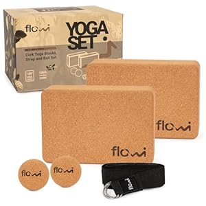 Natural Cork Yoga Blocks 2 Pack with Strap & Massage Balls – Premium Yoga Accessories for Women & Men