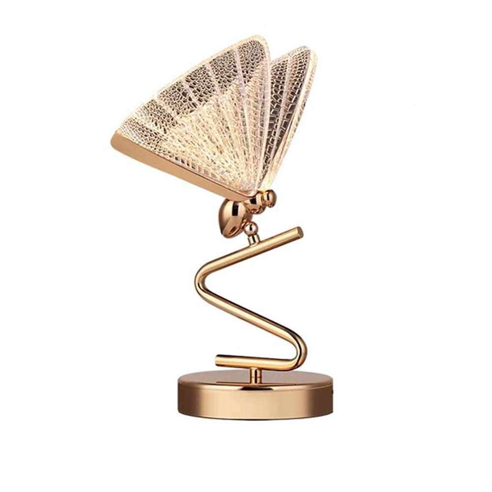 SXDMOUBK Gold Butterfly Shape Table Lamp 6W LED Acrylic lampshade Modern Decorative Bedside Lamp Reading Room Bedroom Living Room Creativity Desk Lamp (Warm Light)