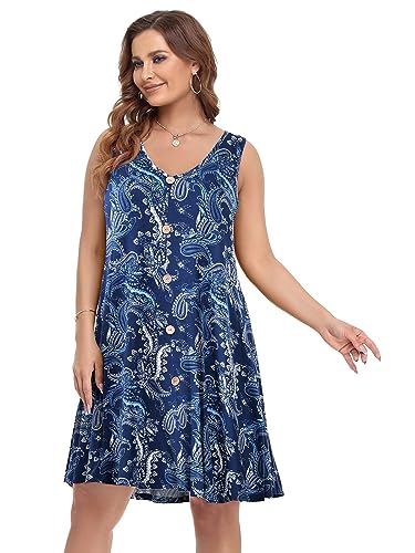 Image of BELAROI Summer Dresses for Women Beach Tshirt Sundress V Neck Casual Swing Tank Dress Swimsuit Cover Ups Pockets