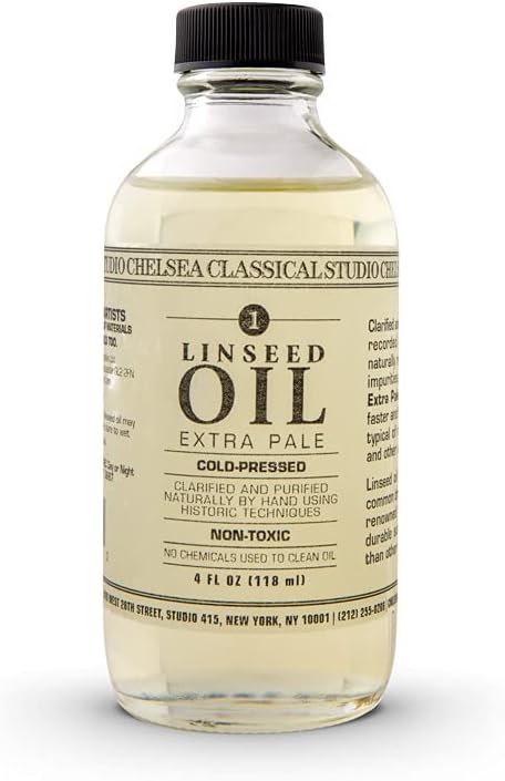 Linseed Oil Paint Medium - Cold Pressed Extra Pale Naturally Clarified De-Yellowed by Natural Processed Linseed Oil - [4 oz. Bottle]