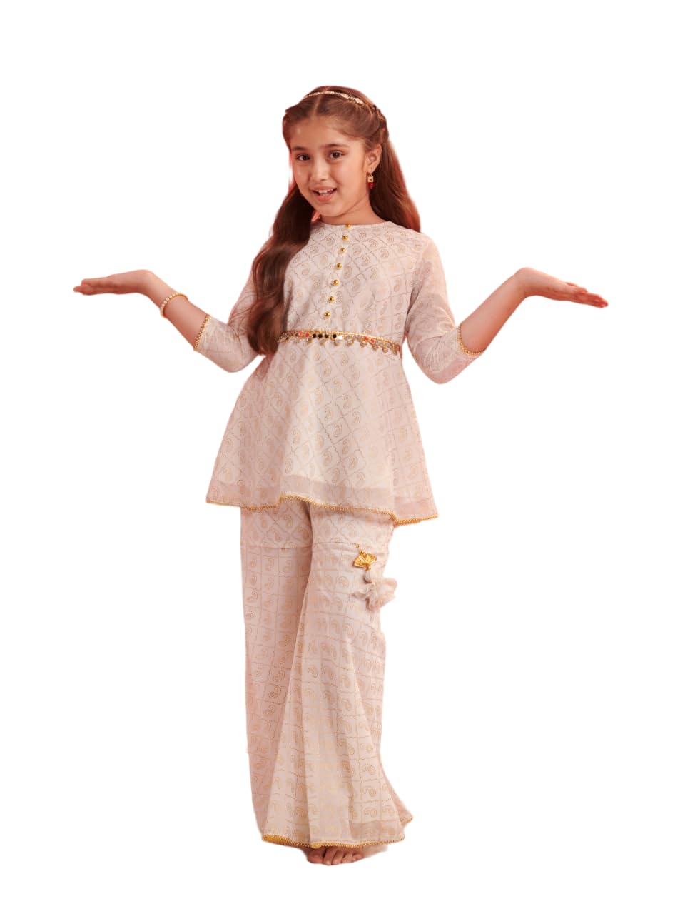 Pspeaches Girl's Georgette Sharara Set (Sha-Ambifoil-4-5Y_White
