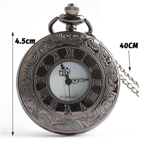 Jinpojun Vintage Taschenuhr mit Kette, Retro Quarz Taschenuhr, Römische Ziffern Taschenuhr für Männer Frauen Vater Opa Geburtstag Jahrestag (Schwarz)