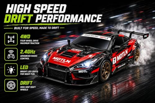 Image of 1:16 RC Drift Car with 2.4GHz Remote Control | High Speed Racing with Drift Tires | Rechargeable Remote Control Sports | Indoor & Outdoor RC Toy for Racing Enthusiasts