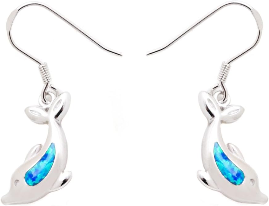 Sterling Silver Blue Opal Dolphin Jump Earring