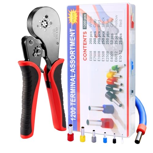Donken Crimpzange 0.08-16mm² Set, Aderendhülsenzange Crimp Zange Sechskant Presszange mit 1200 Stück Aderendhülsen Set für Isoliert, Unisolierte, Crimpverbinder