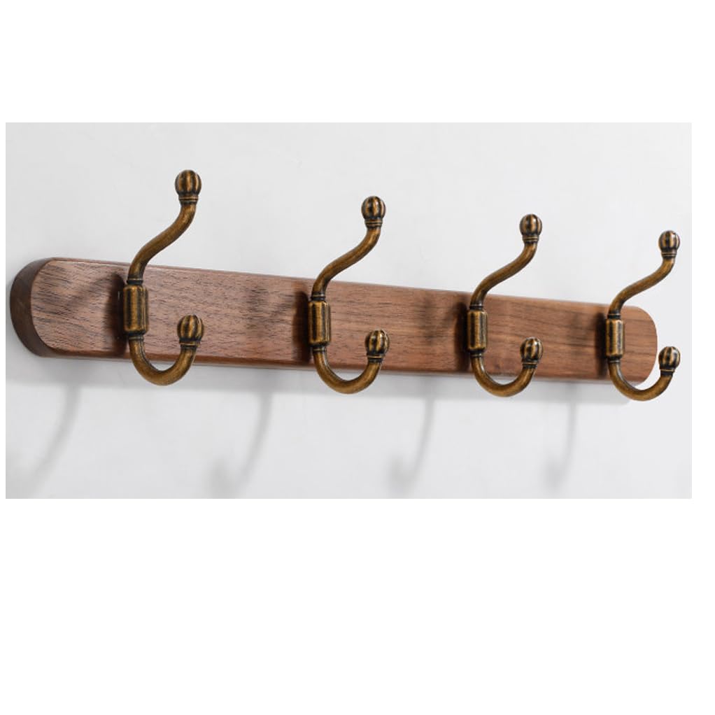 QPKZ Walnut Wood Coat Rack Wall Mount, Metal Woodden Wall Hooks Entryway Hanging Rack Coat Hooks Rail Clothes Towel Racks for Coat, Bag, Towel, Key, Hat, Umbrella 4hook