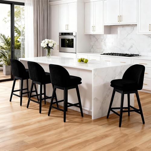Butacos giratorios COCO DESIGN de altura para barra, 29 pulgadas, tela de lino, estilo moderno, juego de 2, color negro miniatura 3