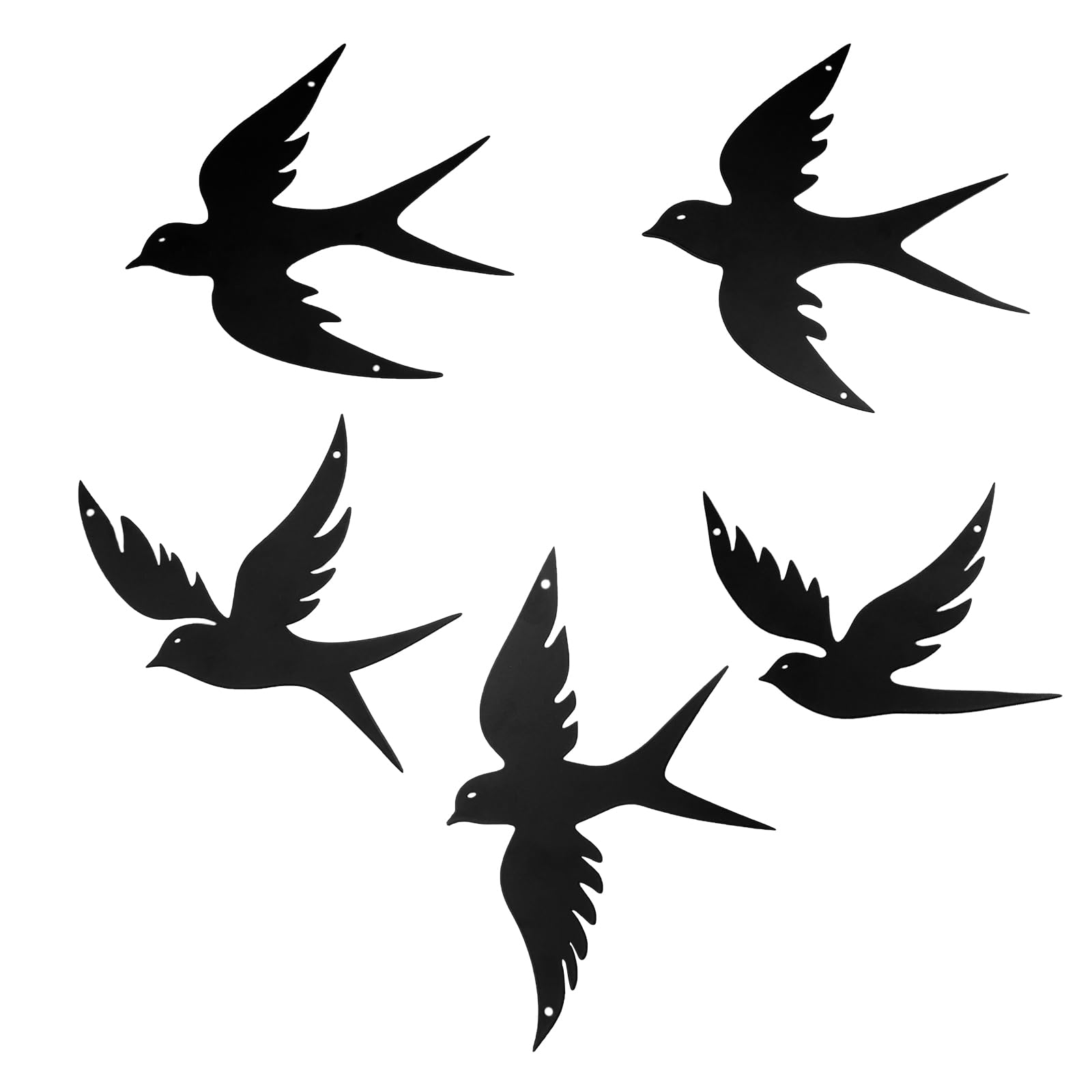 YunBey 5 Silhouettes Hirondelles Métal | Silhouettes noires en métal, oiseaux volants. Idéales pour salon, jardin et extérieur