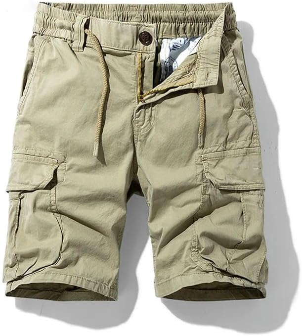 Men's Summer Solid Color Outdoor Leisure Comfortable Cargo Shorts Elastic Waist Loose Straight