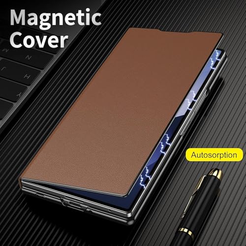 Image of TechTrendz for Samsung Galaxy Z Fold 7 Magnetic Flip Folding Case, Multi-Angle Bracket, Full Body Hinge Protective Slim Cover, Luxurious Business Leather Cover for Fold 7 Back Cover (Brown)