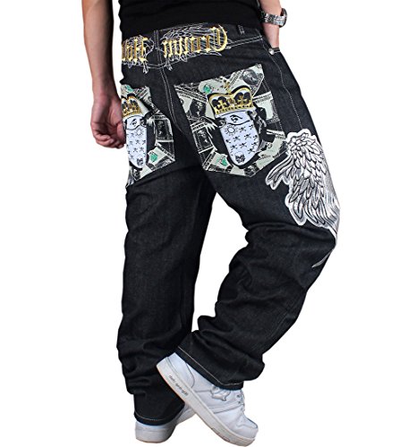 Men's Vintage Hip Hop Wings Embroidery Baggy Loose Fit Jeans