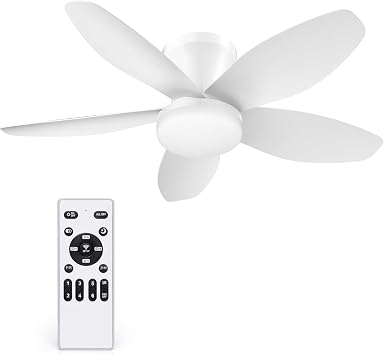 35 Inch Ceiling Fan with Lights and Remote Control,Quiet 6 Speeds Wind Modern Low Profile Fan Light with DC Reversible Motor, Dimmable Ceiling Fan for Bedroom Room Indoor/Outdoor Use, White