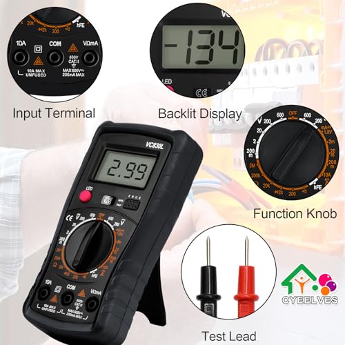 Image of Digital Multimeter Pocket, Multifunction Battery Tester with Backlight Test Wire, Voltage Tester with LCD Display, Multimeter with AC DC Voltmeter Ohm Volt Amp Tester Measure Current Resistance Diode