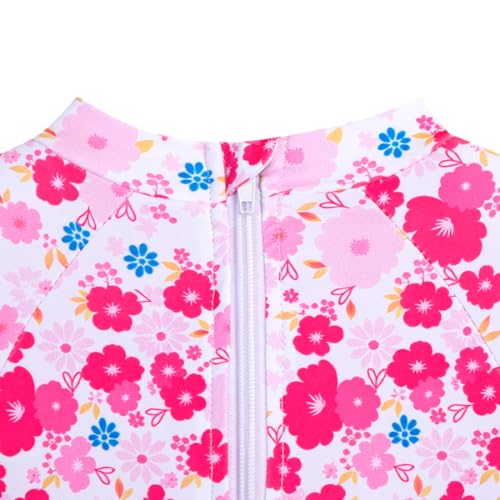 Image of Baby Toddler Girl Long Sleeve Ruffle Swimsuit One Piece Zipper Rash Guard Bathing Suit with UPF 50+ Sun Protection