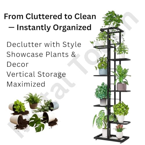 Image of MetalTouch Multi-Tiered Metal Flower Pot Stand - Indoor 6 Layer Tier Iron Plant Pot Display Plant Pot Holder Tall Plant Flower Shelf for Living Room Balcony Living room & Court Garden (9 Pot Black)