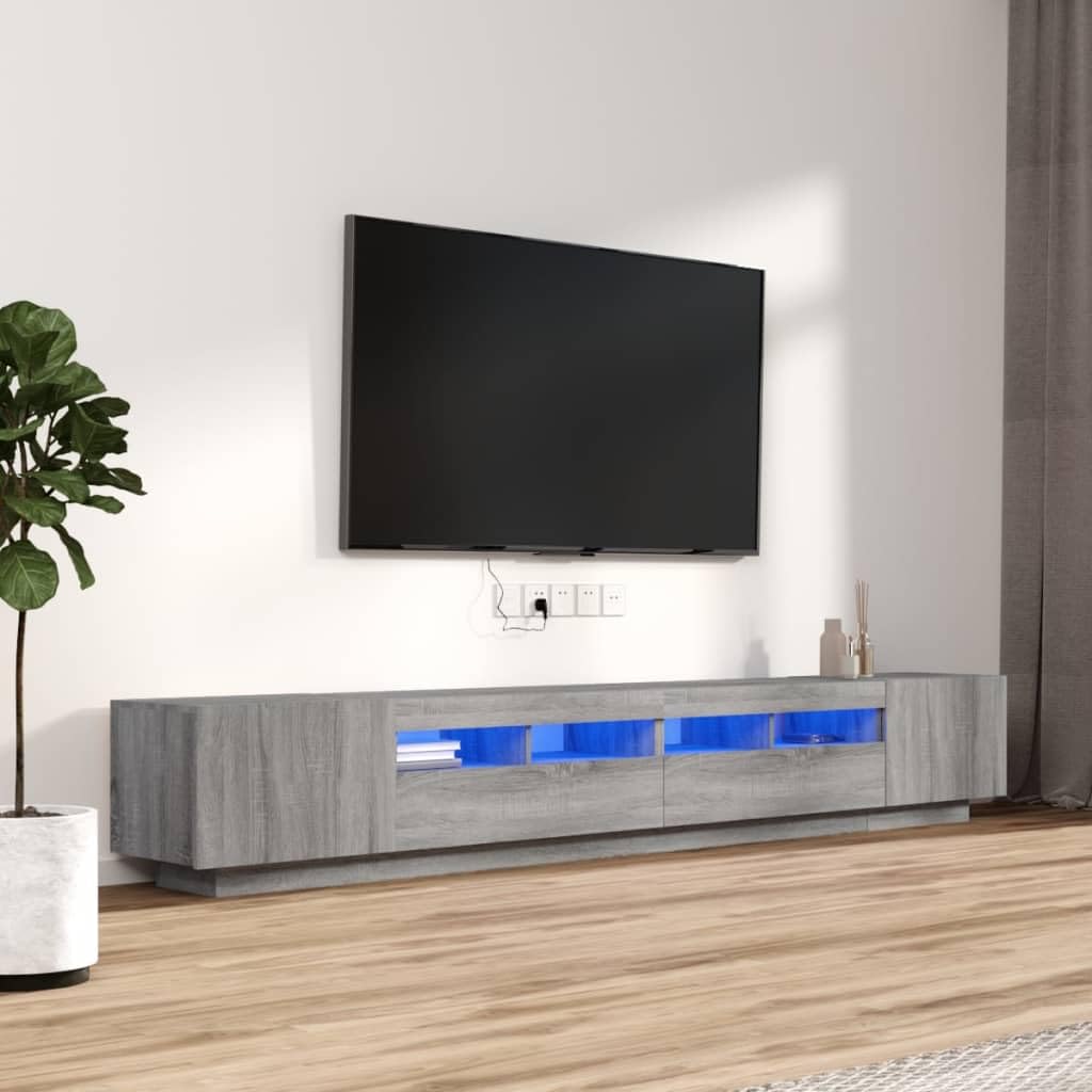 Set Muebles TV con Leds 3 pzas Madera contrachapada Gris Sonoma