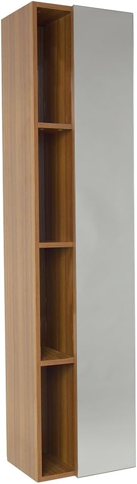 Fresca Bath Bathroom Linen Side Cabinet with 4 Cubby Holes and Mirror, Teak