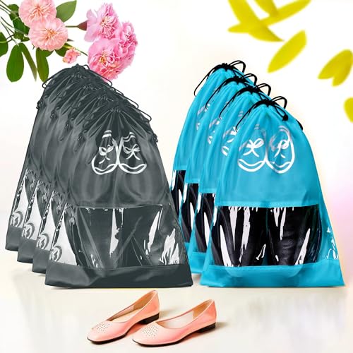 Image of Heart Home Pack of 8 Travel Shoe Organizer | Storage Bags | Travel Carrying Bag | Storage Organizers Set | Shoe Cover with Transparent Window | Shoe Dori Cover | Sky Blue & Gray