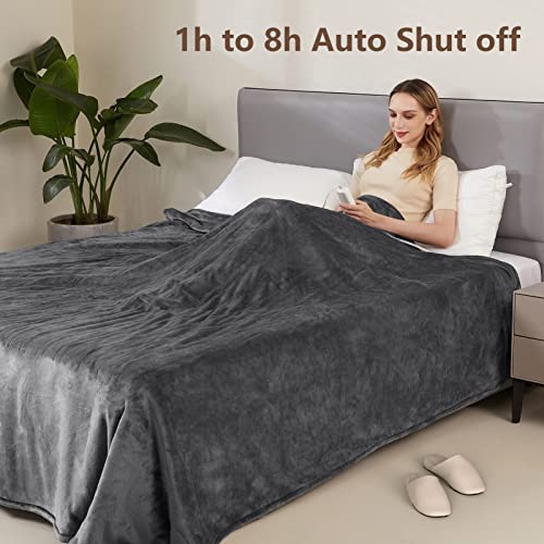 Electric Heated Blanket Throw 84" X 90" Queen Size With 6 Heating Levels & 8H Auto Off, Ultra Soft Flannel Full Body Fast Heating Warming Blanket For Bed Sofa Home Office, Machine Washable, Grey #TOP1