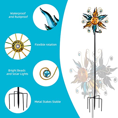 Vewogarden Metal Solar Wind Spinners With 5 Prongs Base Stake Large Kinetic Wind Spinner Outdoor Waterproof Sun Wind Sculpture Yard Art Decor For Patio, Lawn & Garden #TOP6