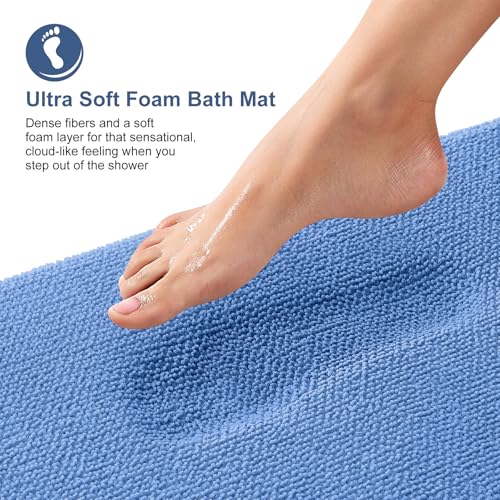 Image of OLANLY Thick Memory Foam Bath Mat Rug 30x20, Extra Soft Absorbent Bathroom Rug, Quick Dry Bath Mat, Non-Slip, Machine Washable Carpet for Floor, Tub and Shower, Home Decor Accessories, Cornflower Blue