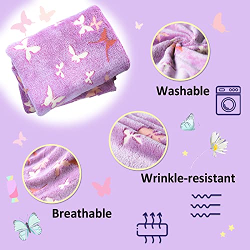 Glow In The Dark Butterfly Throw Blanket With Portable Backpack, Soft Throw Blanket For Girls Boys, Camping Blanket, Gifts For Children Ages 1-10, Kids Blanket, Day Care Home Office Travel Use #TOP1