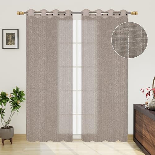Image of Exporthub Cotton Sheer Curtains 7 feet Long Set of 2 for Door Curtains Brown Color - (EHSPR062 74)