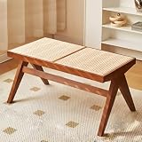 【WNJAPAN】ラタンベンチ 籐編み 二人掛け ラタンチェア 北欧 チークベンチ ジャンヌレ 組み立て ダイニングベンチ 椅子 ローチェア 木製 椅子 おしゃれ 幅86cm PH33BR-2 [並行輸入品]
