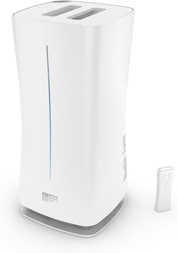 Stadler Forms Eva Humidifier with WiFi, External Humidity Sensor, Automatic Mode, for Rooms of up to 860 sq ft, Ultrasonic Nebuliser, Dimmable LEDs, Suitable for Fragrant Oil, White