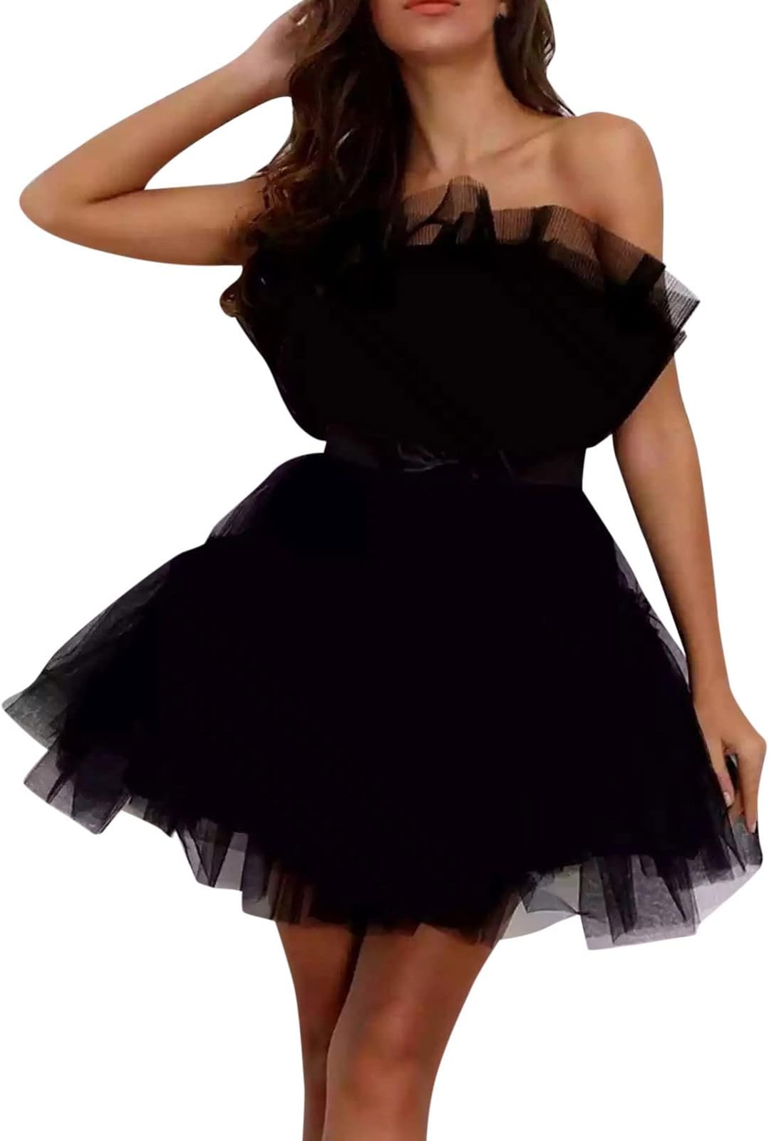Tulle Dress Women Short Puffy Prom Dress Strapless Mesh Birthday Fairy Dresses Ruffle Dress for Women Color