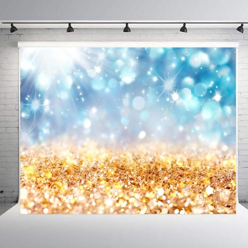Bannière de photographie anniversaire à pois dorés et bleus pour fête